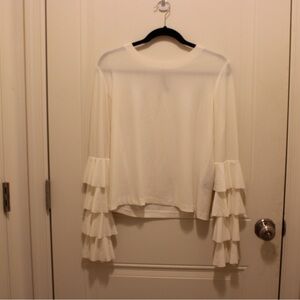 Norma Kamali White Ruffle Sleeve Top